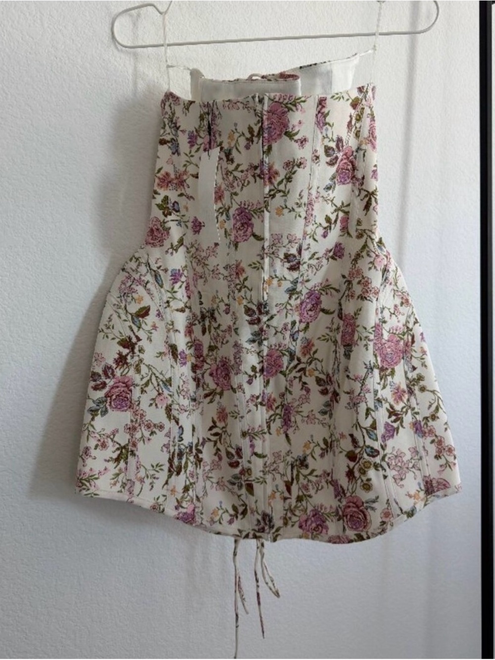 Zara White Strapless Floral Corset Mini Dress with Pink Roses - Picture 5 of 5